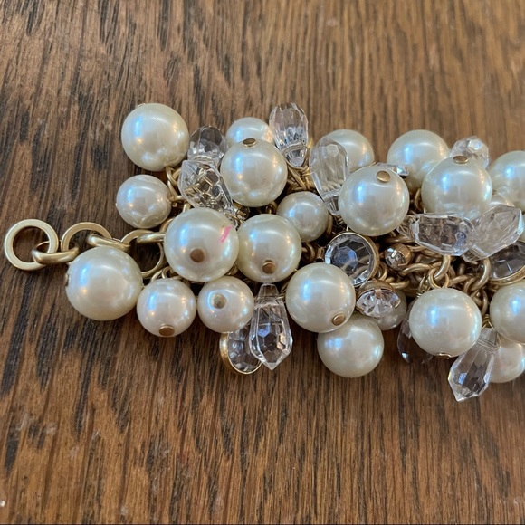 J Crew Statement Pearl Bracelet with Rhinestones Clear Crystal Beads - Picture 4 of 9